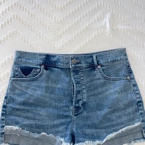 Express Blue Jean Shorts with Distressed Details